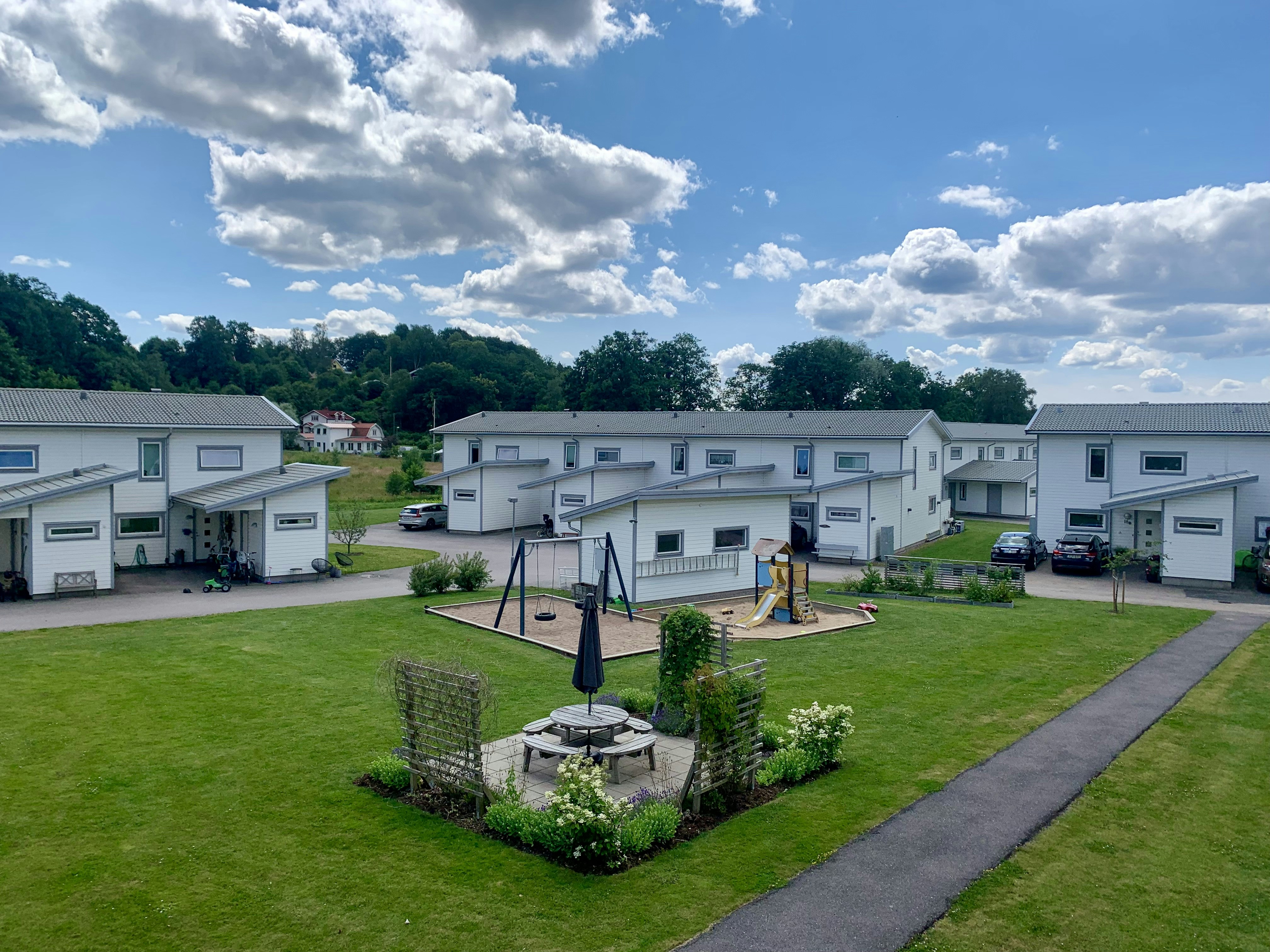 Apartment buildings in Bohuslän in Sweden. Nordic and Swedish design and minimalistic living.