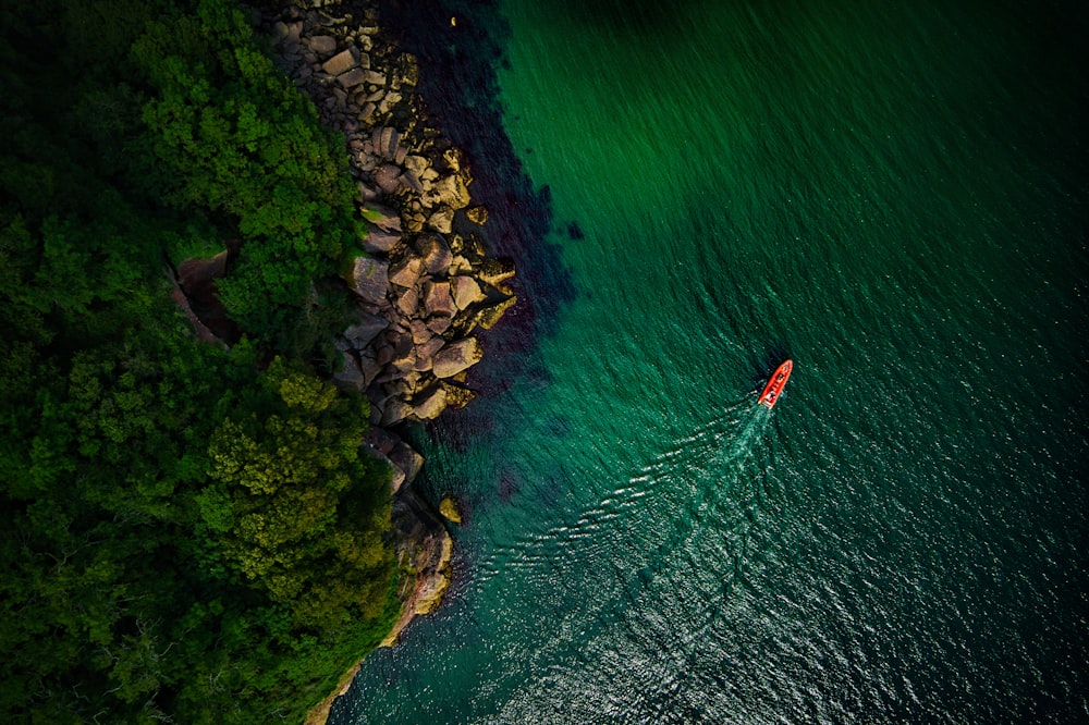 aerial view of boat on sea during daytime