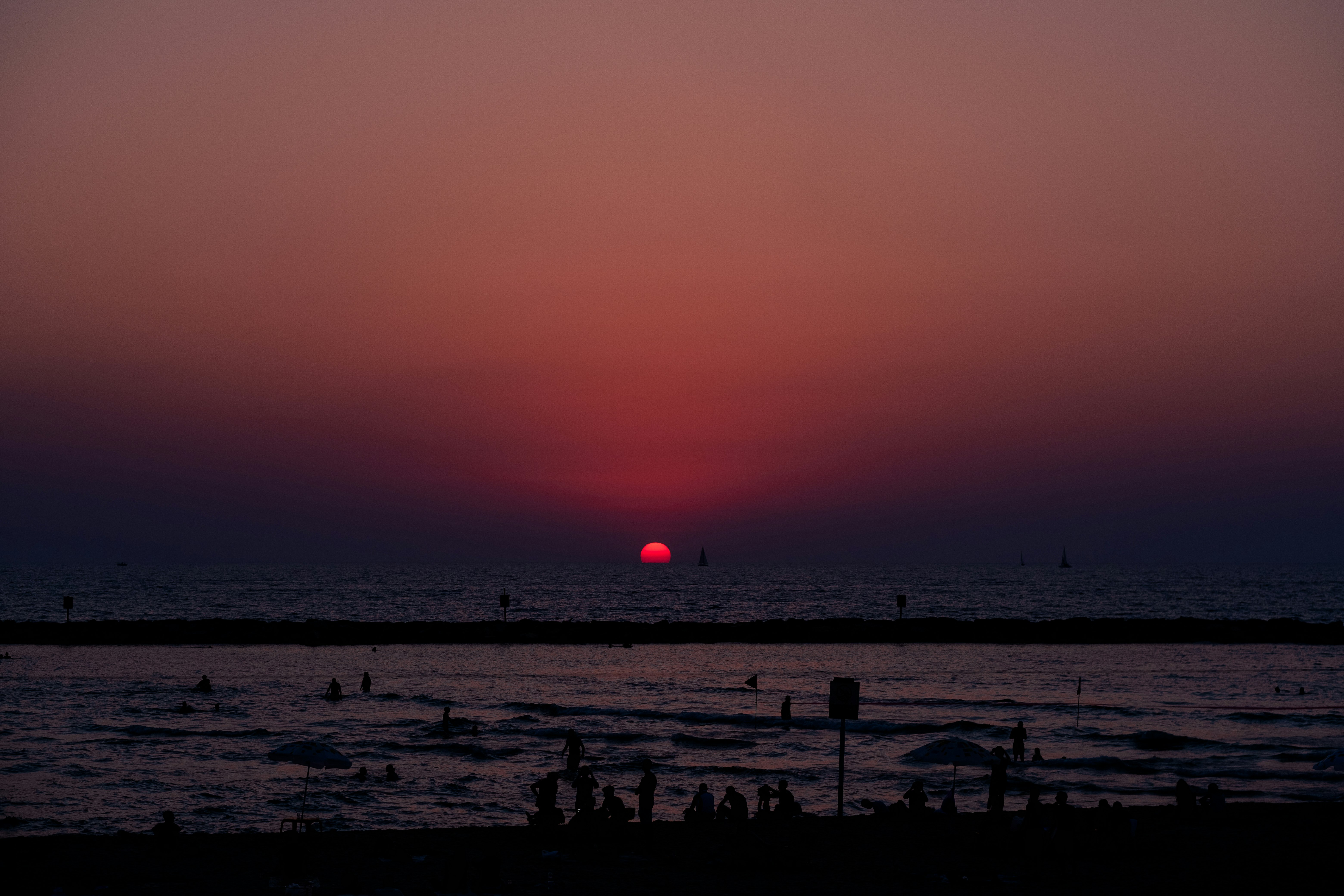 silhouette of people on beach during sunset