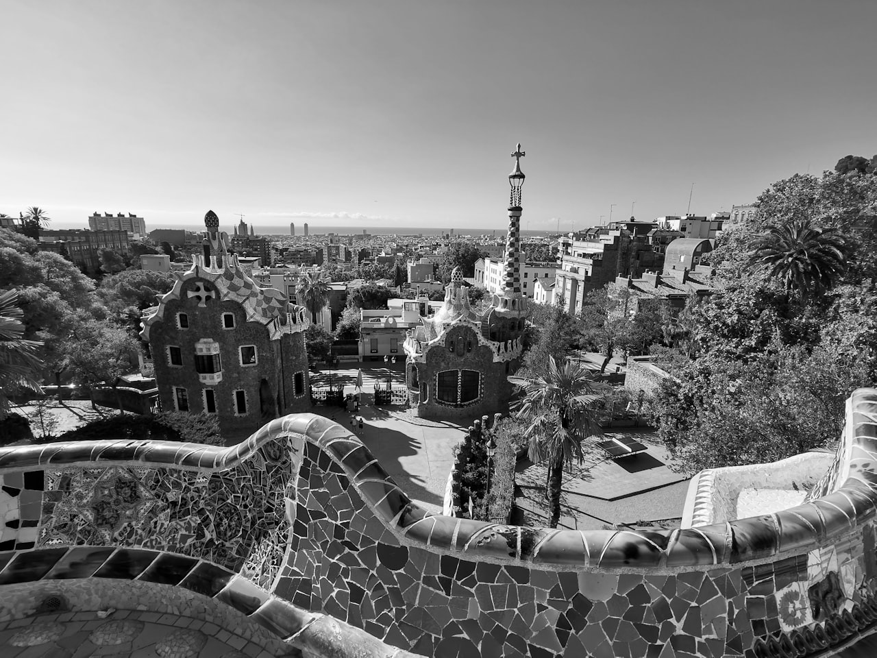 Parc Guell aerial view of city buildings during daytime