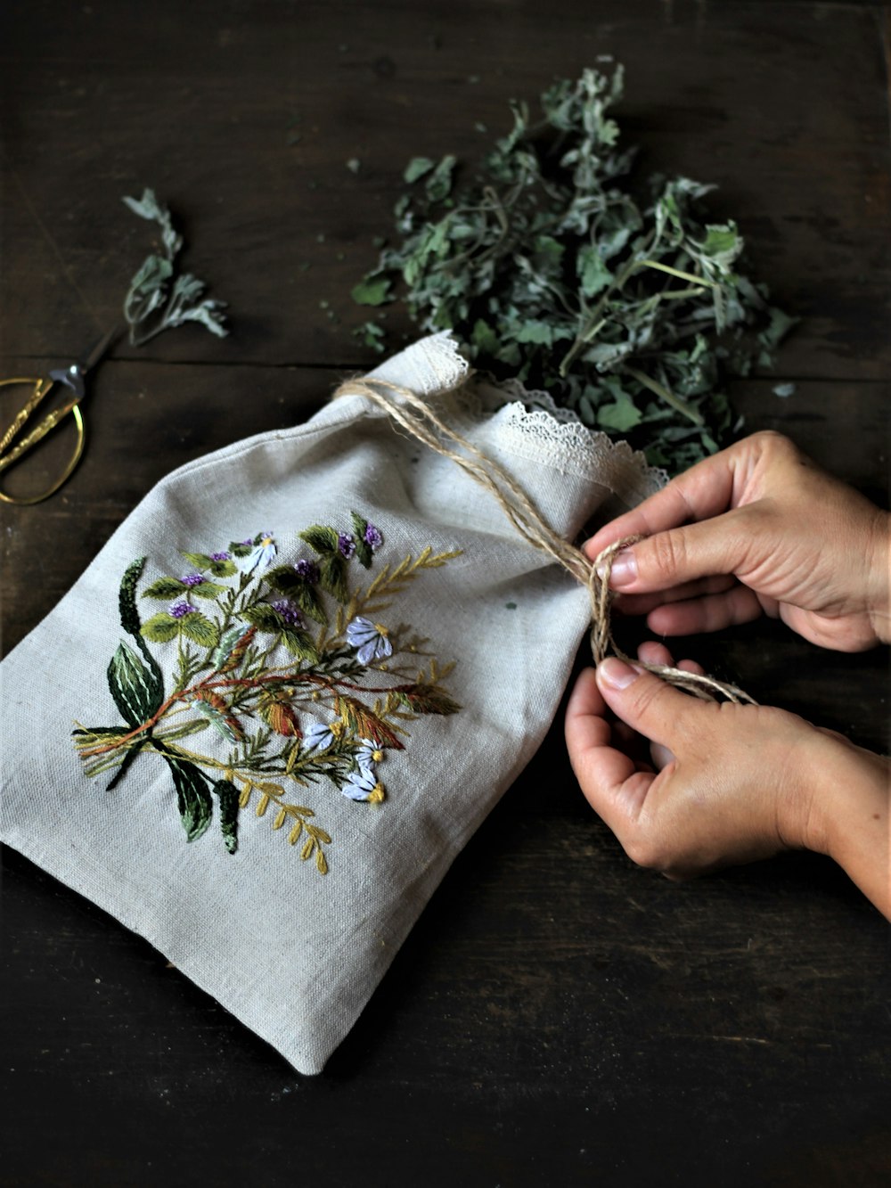 white and green floral textile