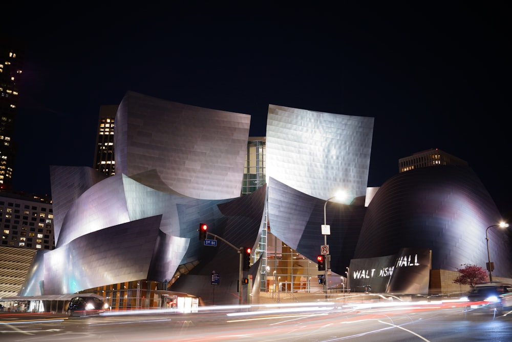 gray concrete building during night time