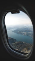 An aerial view of a beautiful landscape from the airplane window.