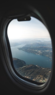 An aerial view of a beautiful landscape from the airplane window.
