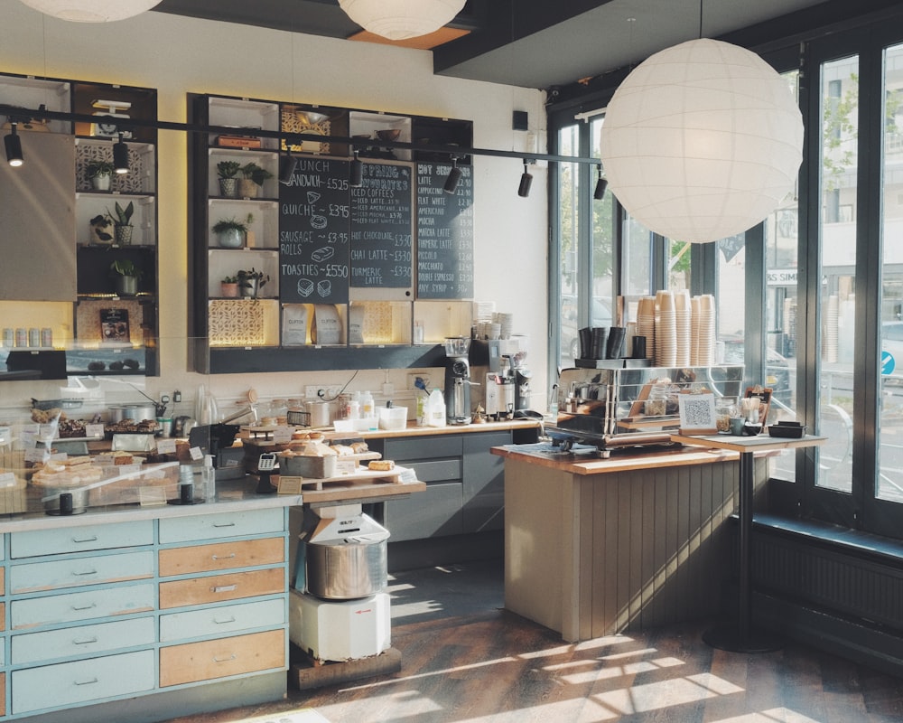 white and brown wooden counter