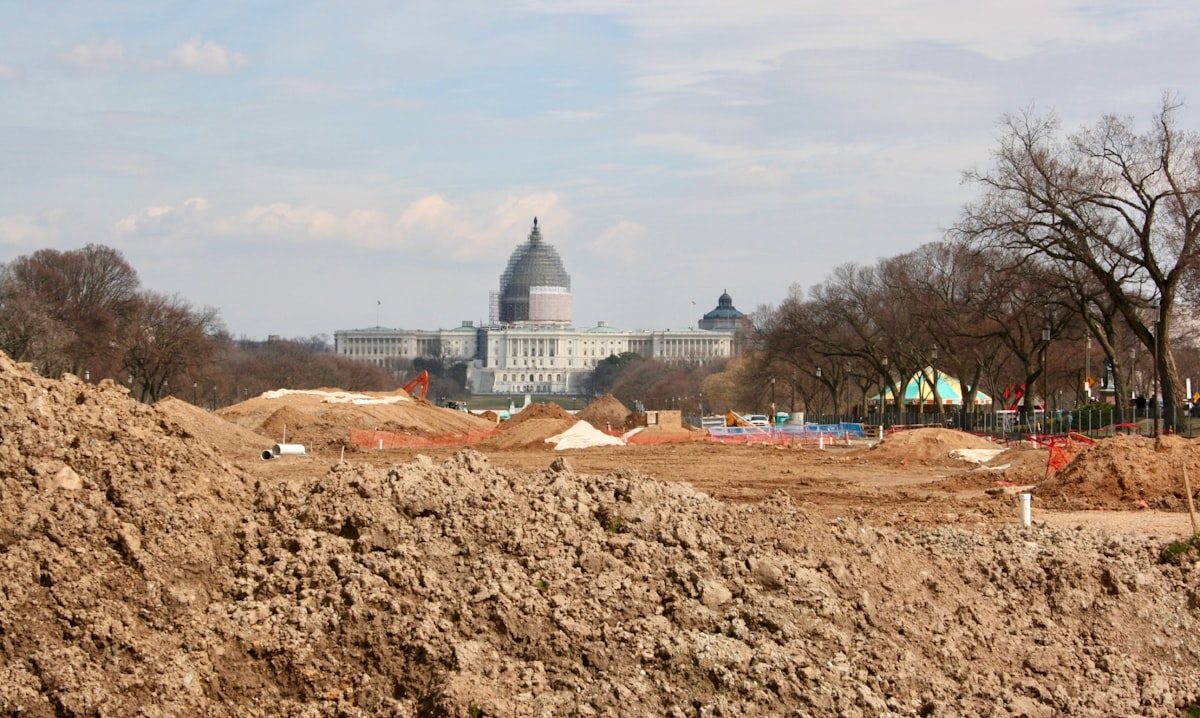 The United States Capitol building in Washington D.C. surrounded by trees