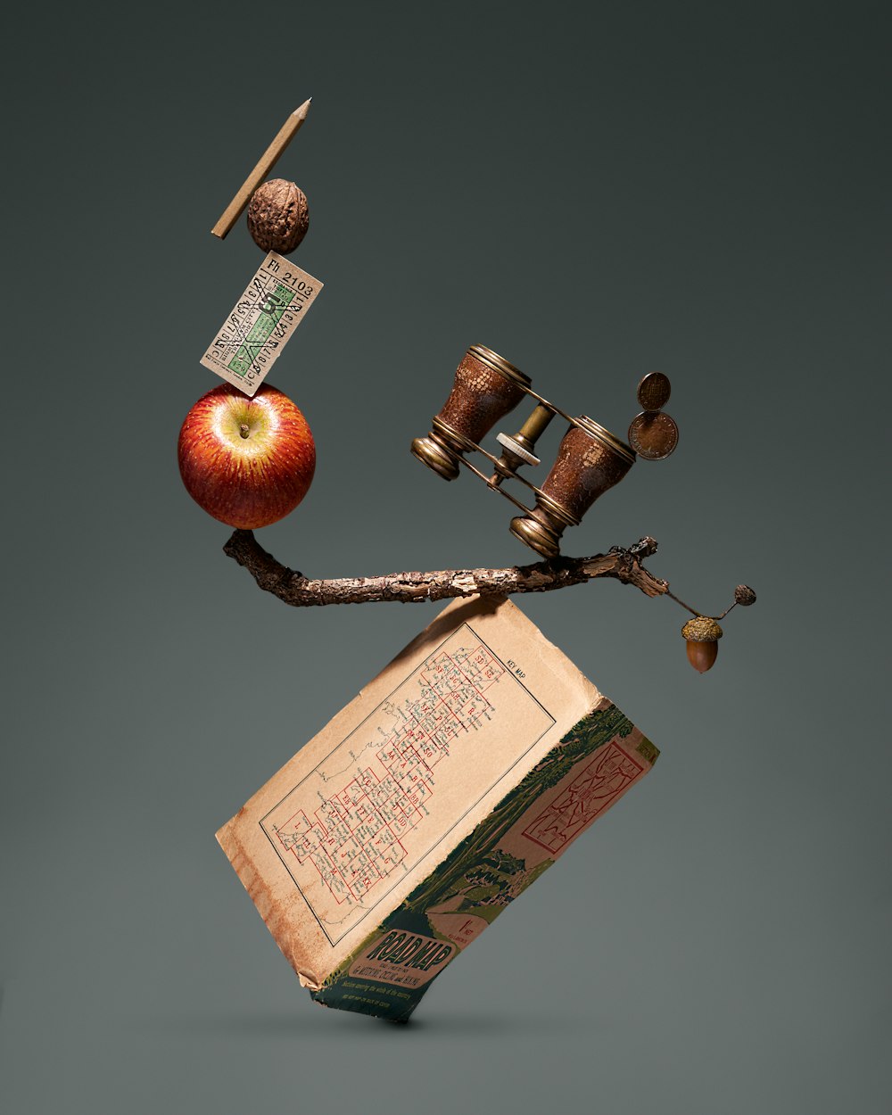 fruta da maçã vermelha no bastão de madeira marrom