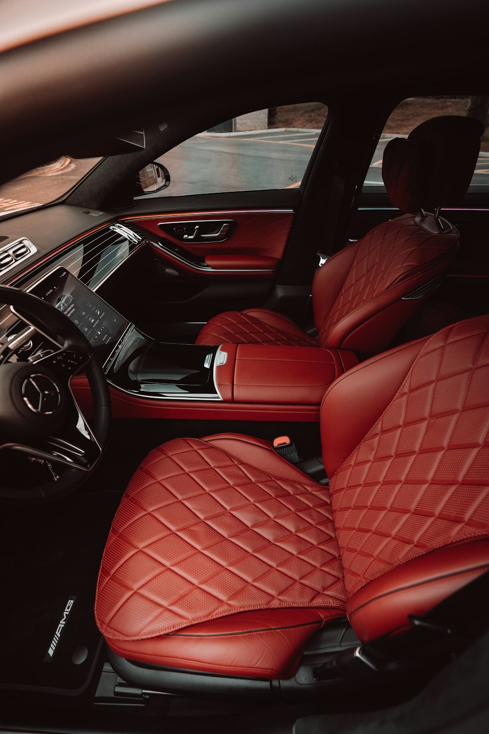 red and black car interior