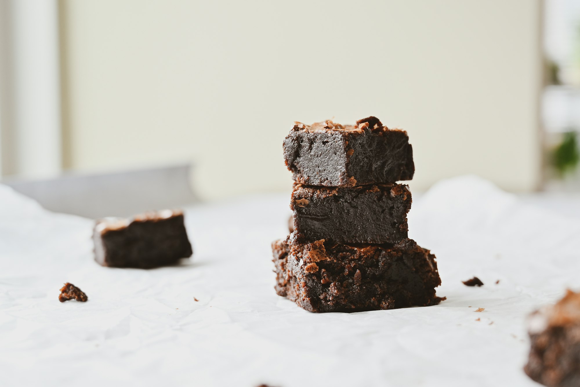 Stack of rich and fudgy chocolate brownies