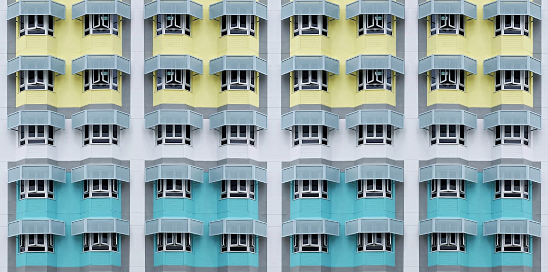 white and blue concrete building