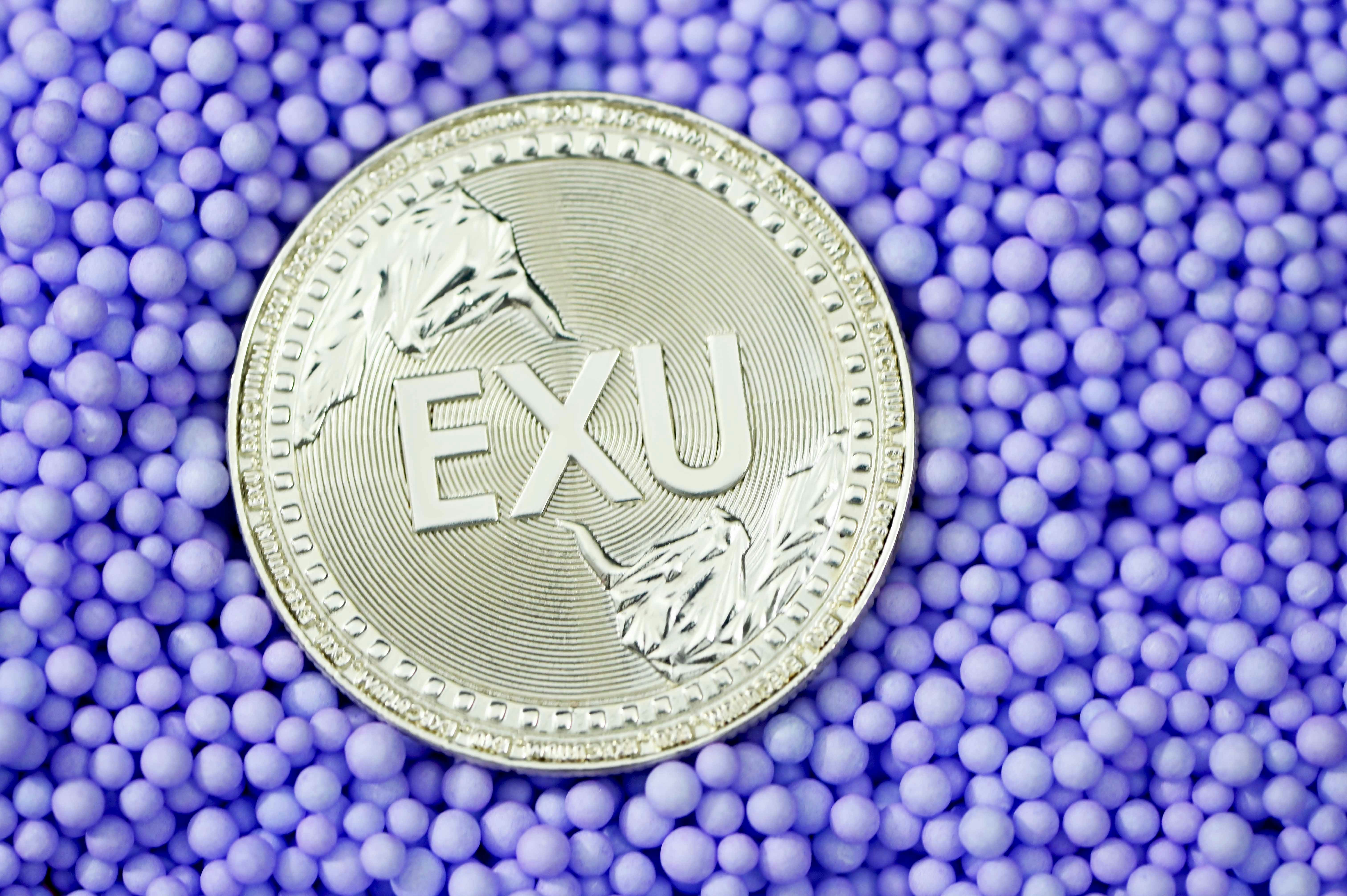 A single EXU coin on top of little balls
