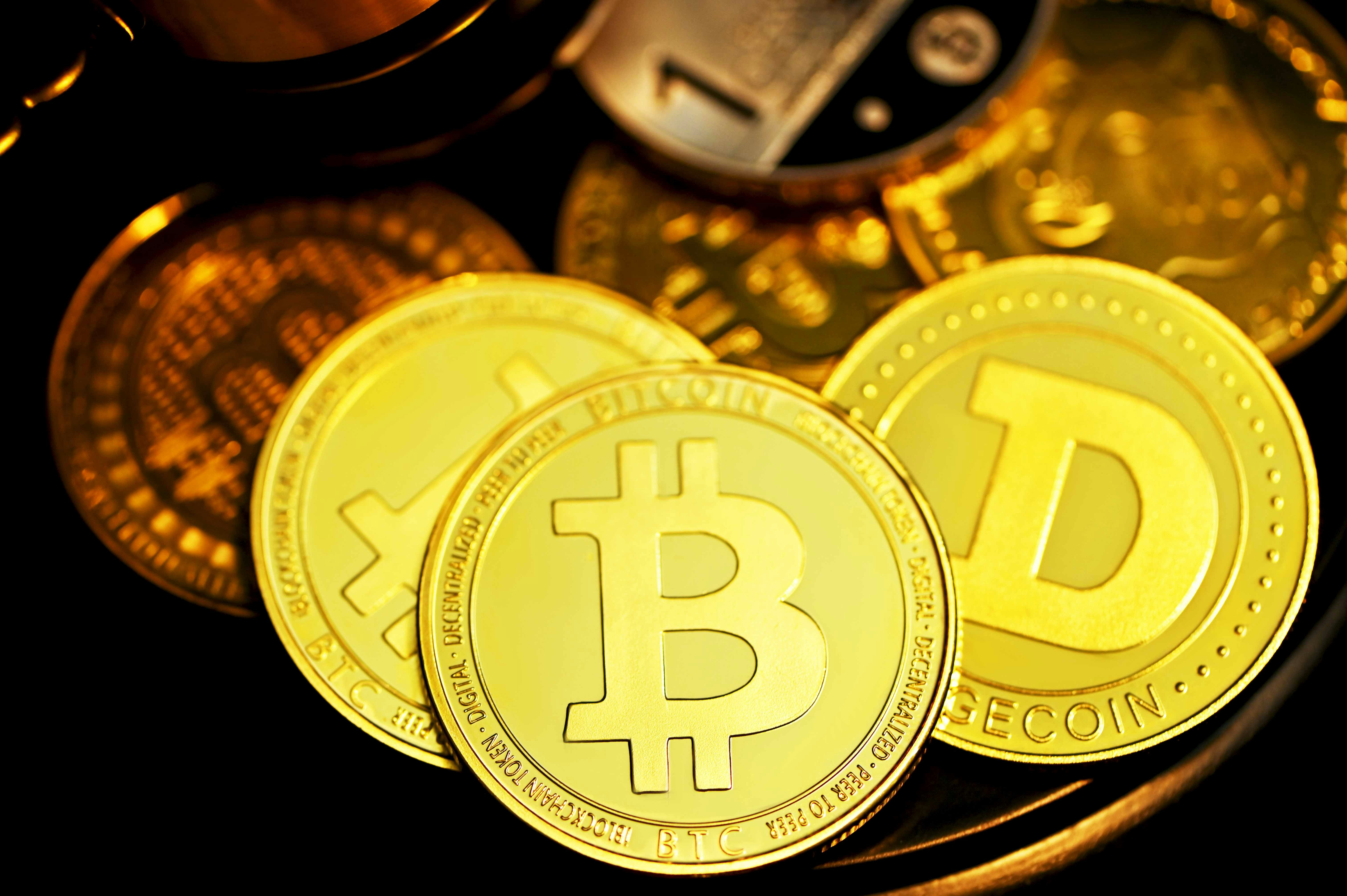 Cryptocurrency coins are together