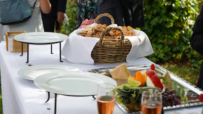 brown wicker basket on white table
