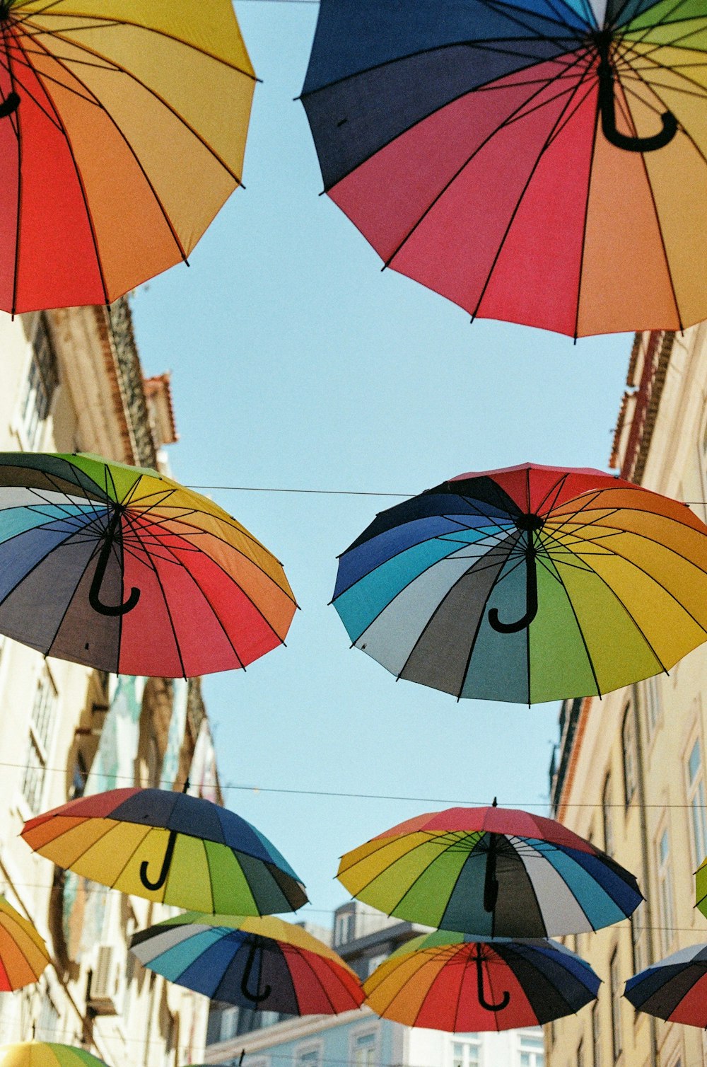 red yellow and blue umbrella