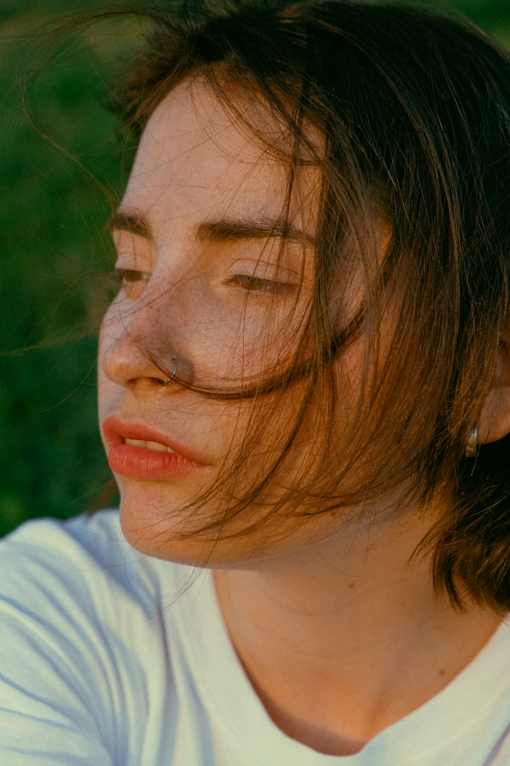 woman in white crew neck shirt