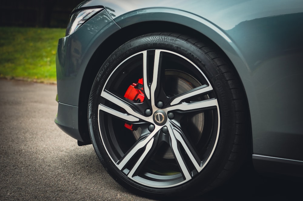 black and silver car wheel