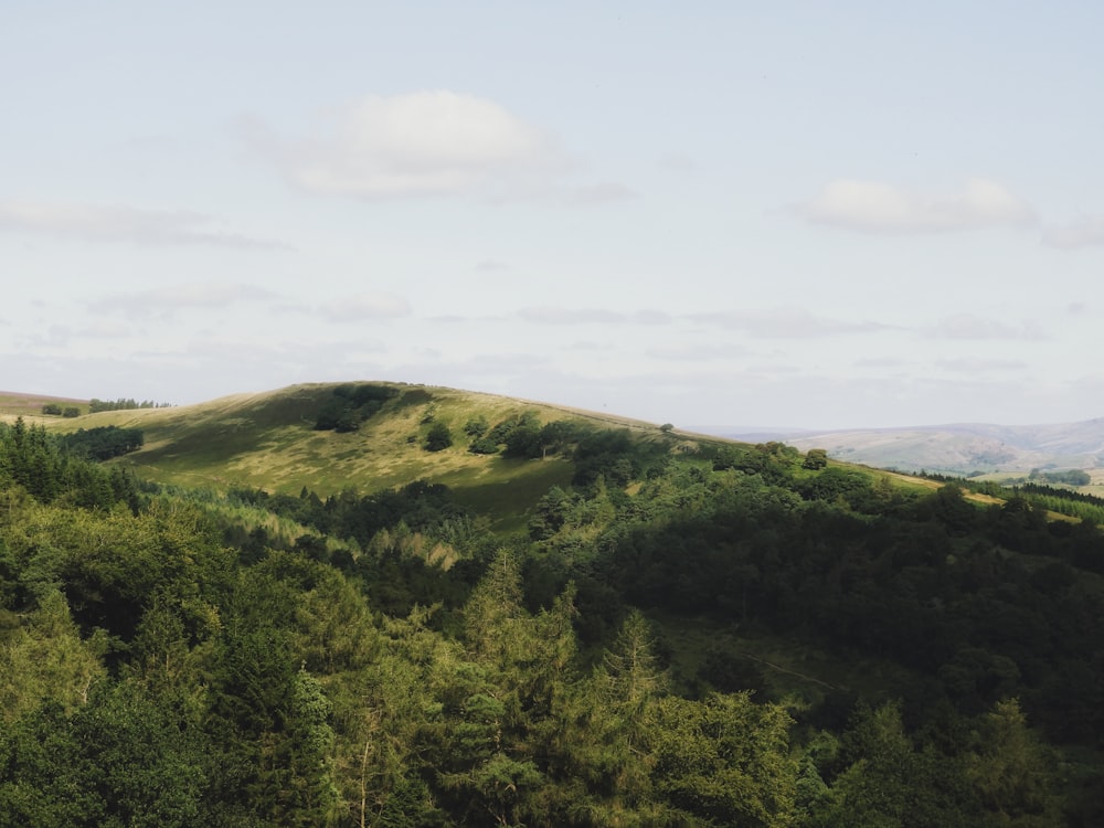 green grass covered mountain under white sky during daytime