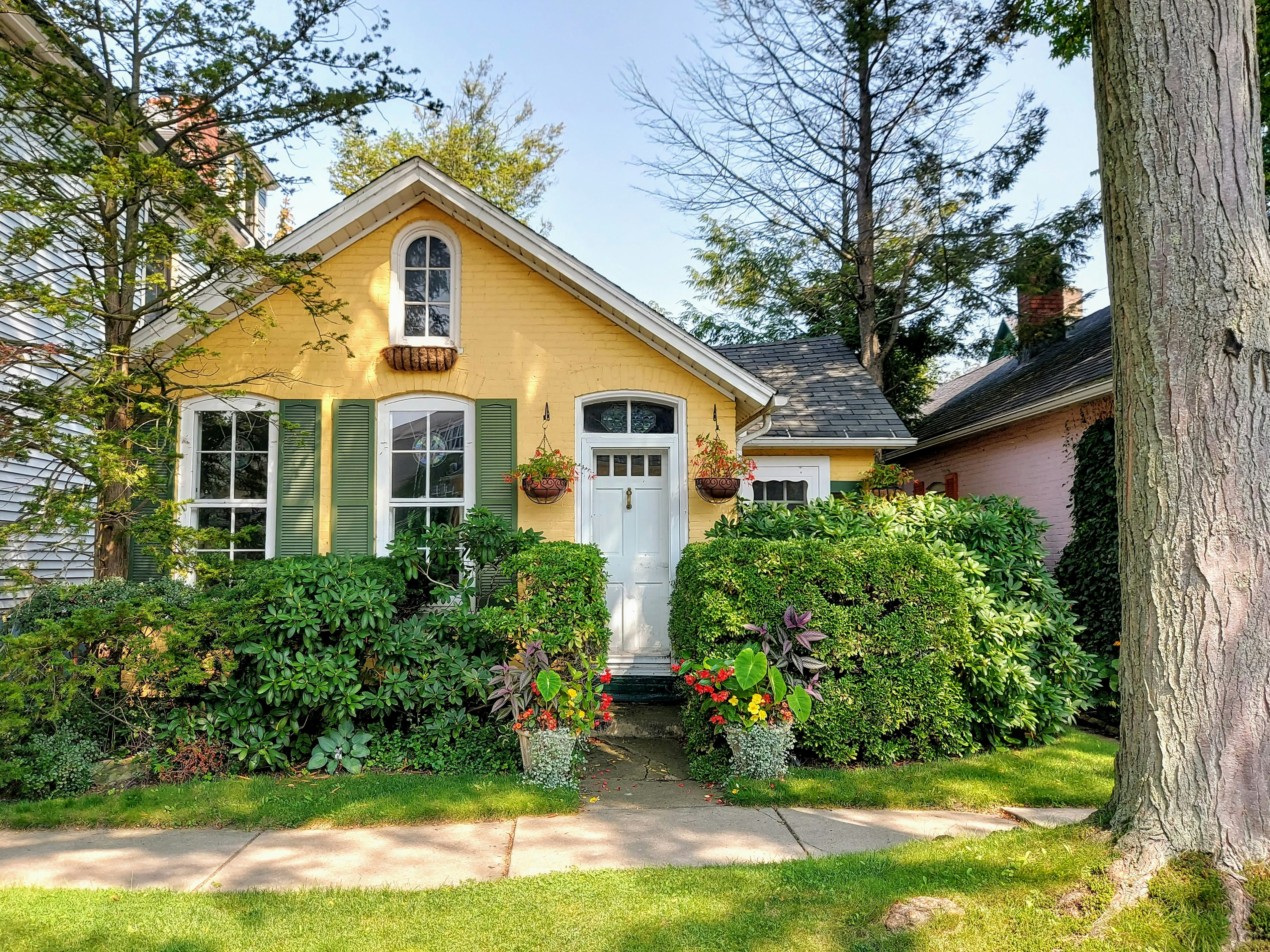brown and white concrete house near green trees under blue sky during daytime, 