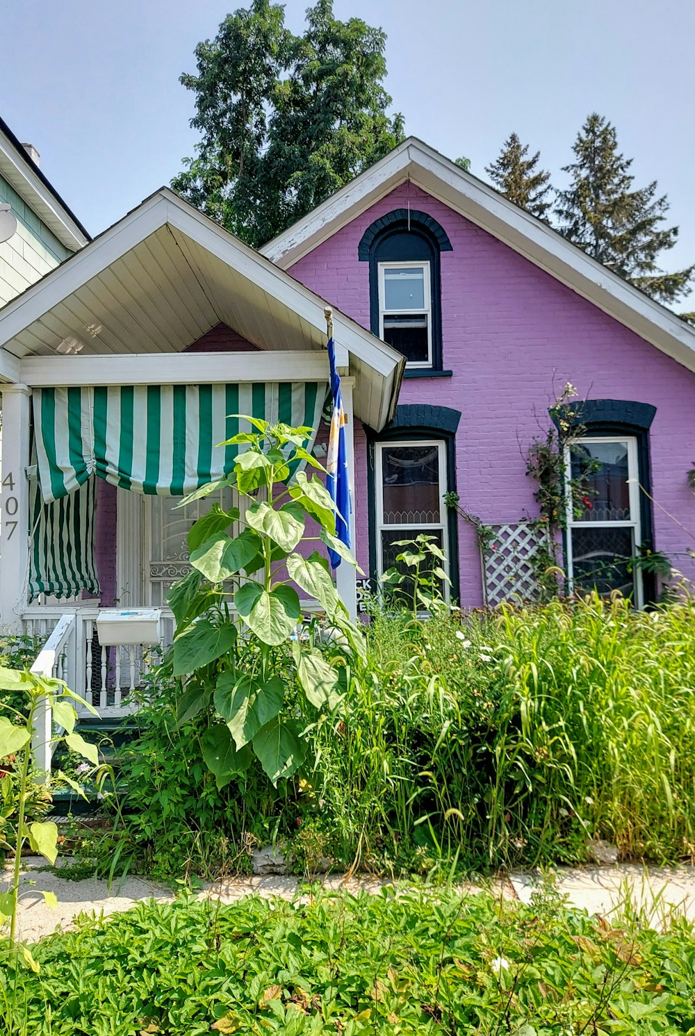 green and white wooden house