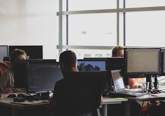 people sitting on chair in front of computer monitor