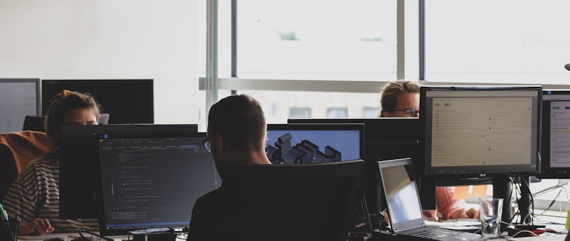 people sitting on chair in front of computer monitor