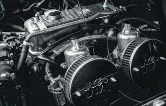black and silver motorcycle engine