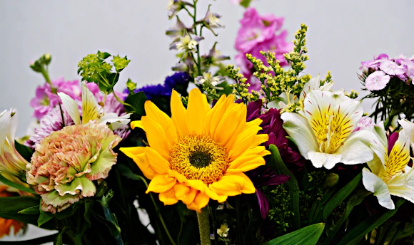 A vibrant bouquet of assorted flowers.