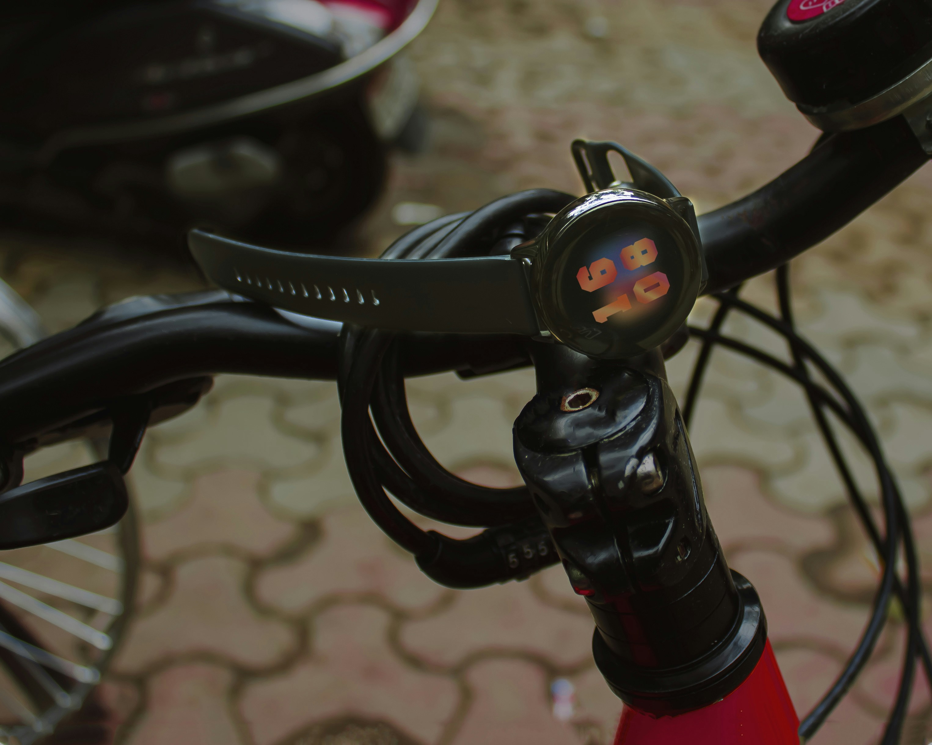 black and red bicycle handle bar