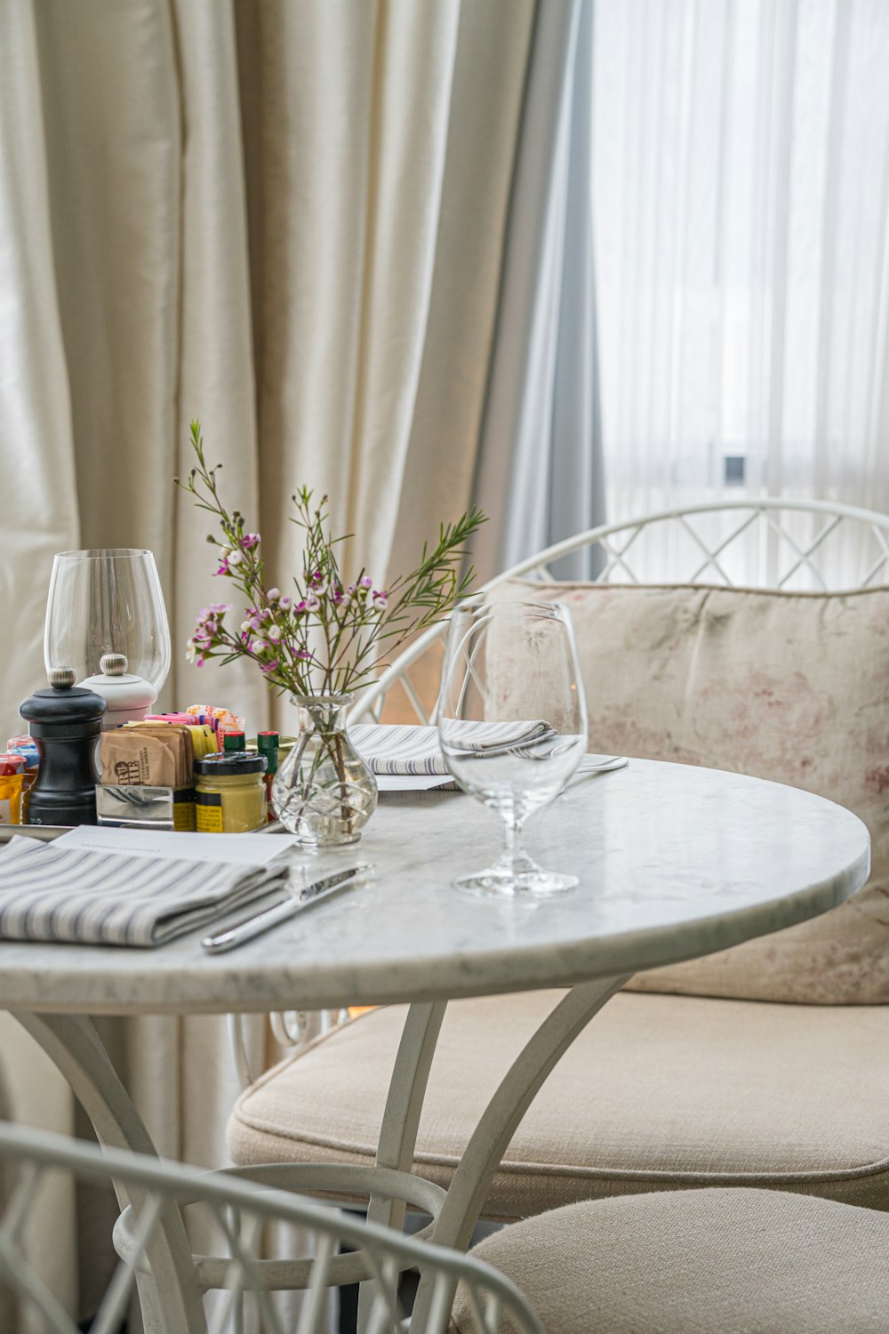 clear drinking glass on white table