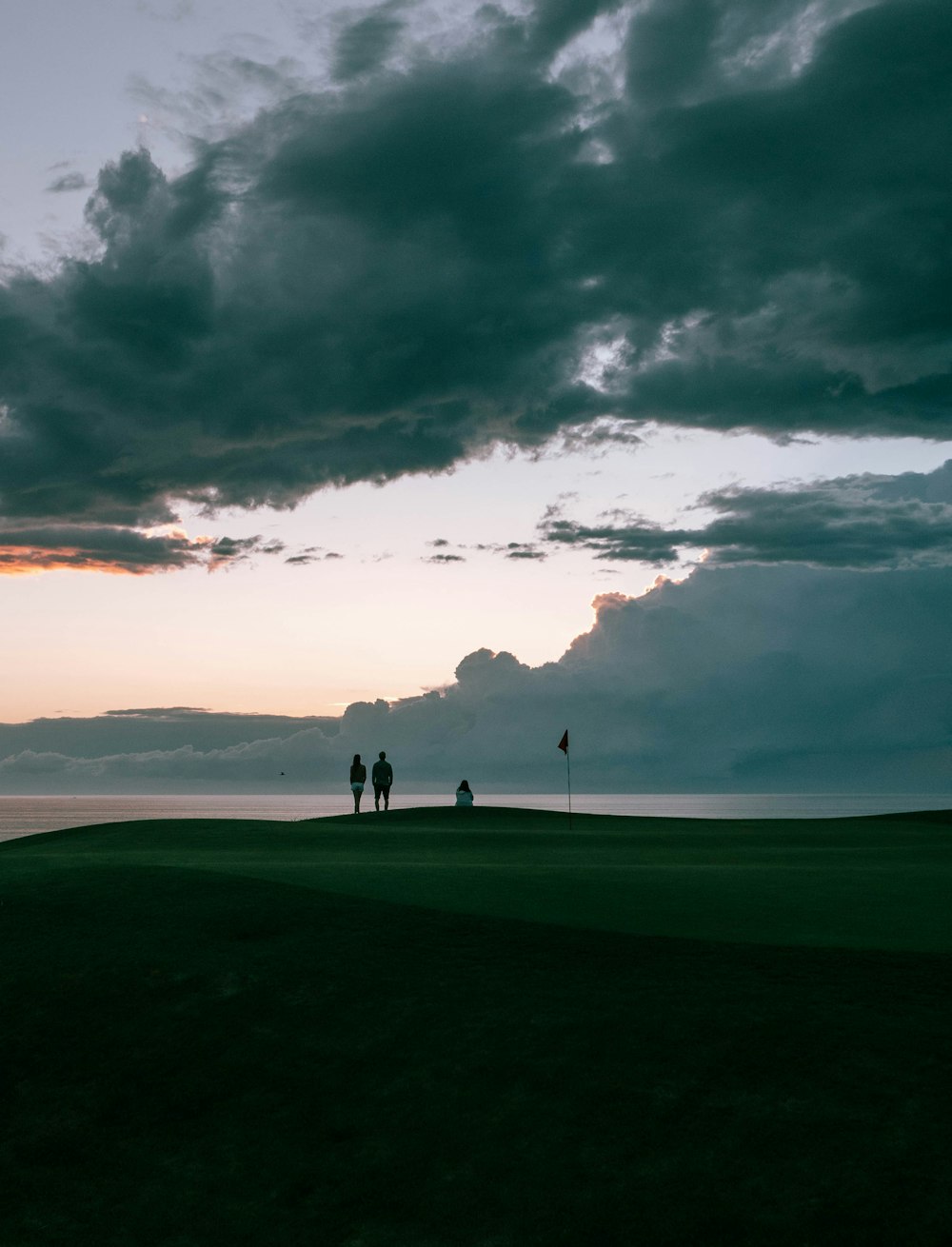 people walking on green grass field under cloudy sky during daytime