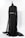 A floor-length black dress displayed on a mannequin. The dress features a flowing, sheer overlayer adorned with subtle embellishments, and a prominent decorative belt at the waist. The design is elegant and sophisticated, suitable for formal occasions.