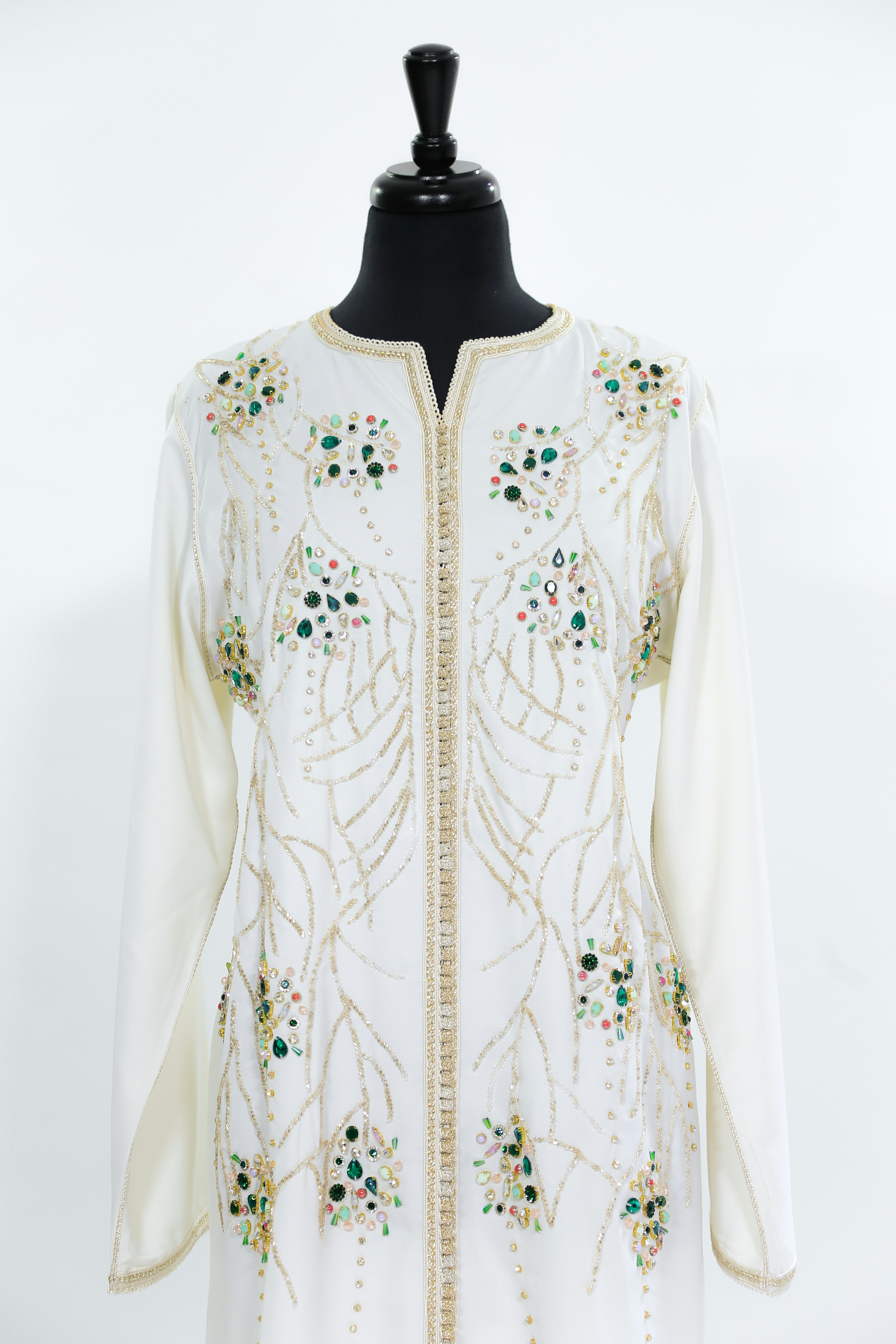 white and green floral long sleeve dress