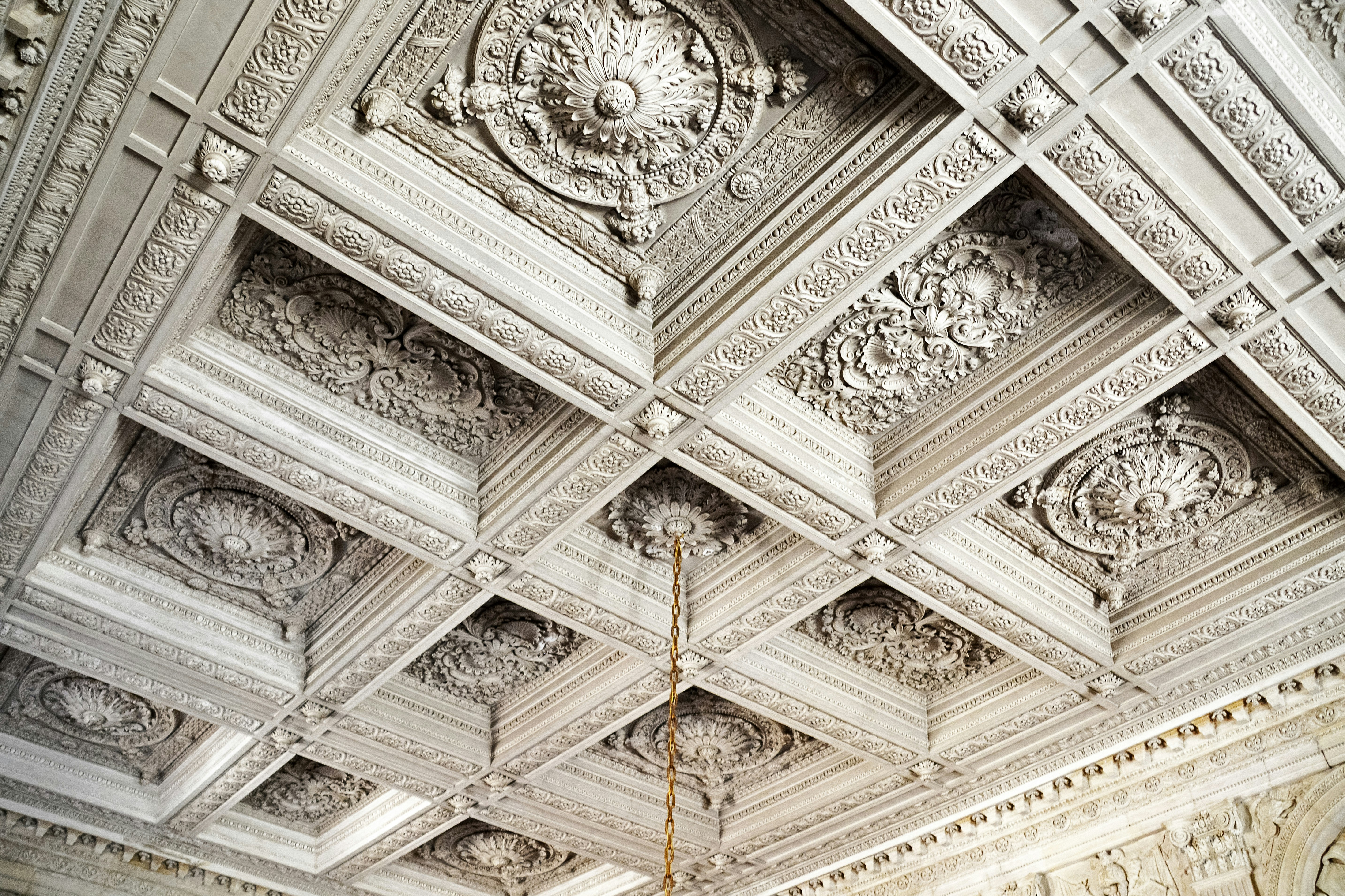 white and brown floral ceiling