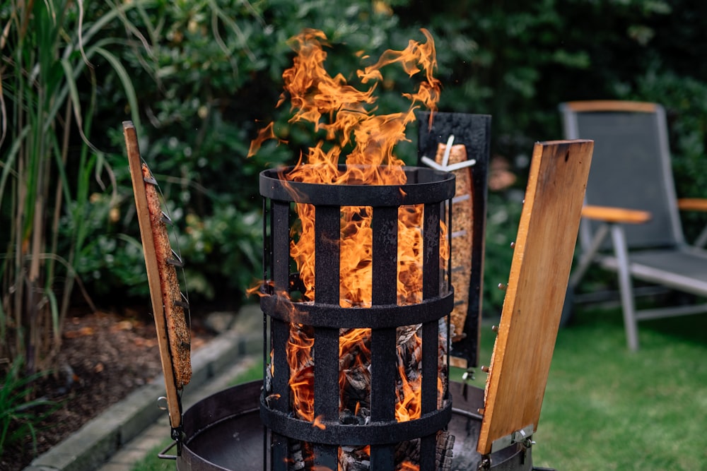 brown wooden barrel with fire