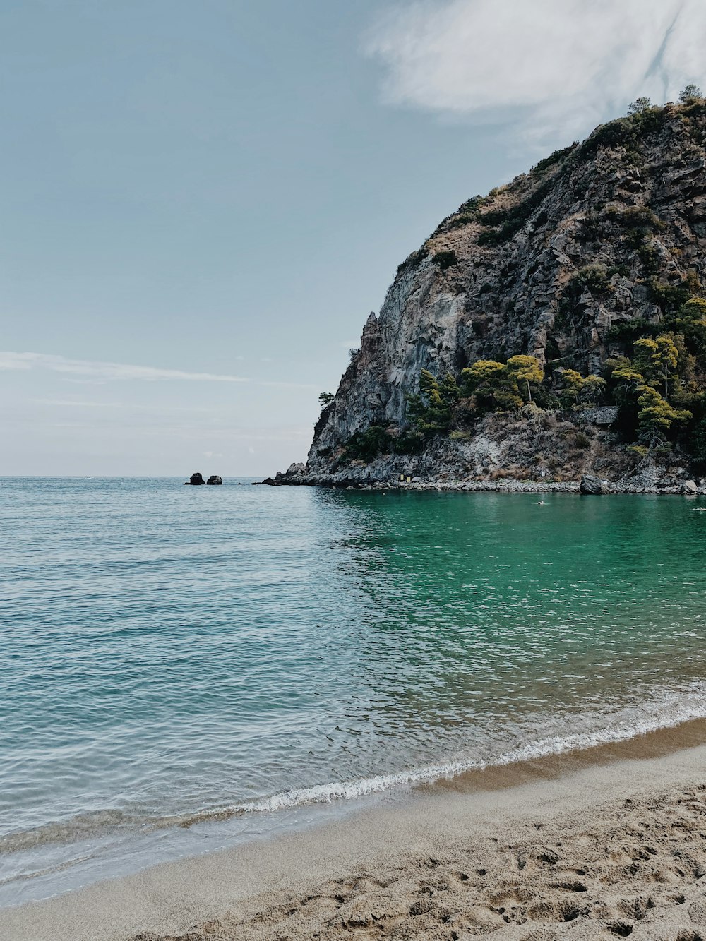 Persona in camicia nera in piedi sulla riva del mare durante il giorno