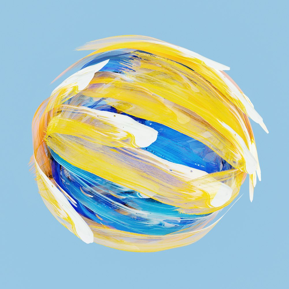 pintura abstracta azul, amarilla y blanca