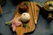 white garlic on brown wooden chopping board