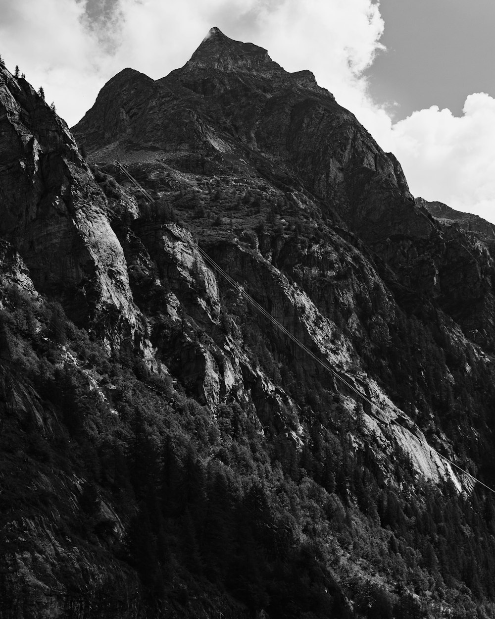 grayscale photo of rocky mountain