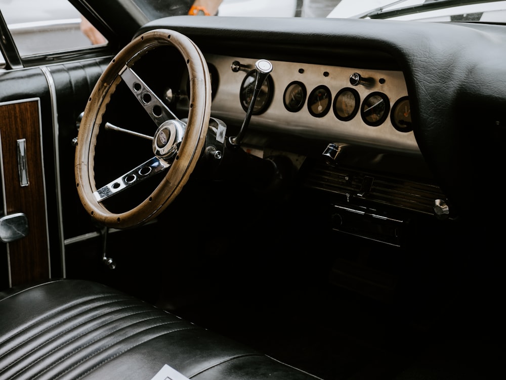 black and silver steering wheel