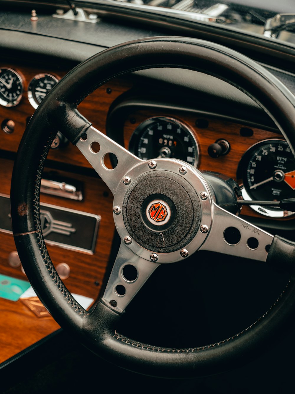 black and silver steering wheel
