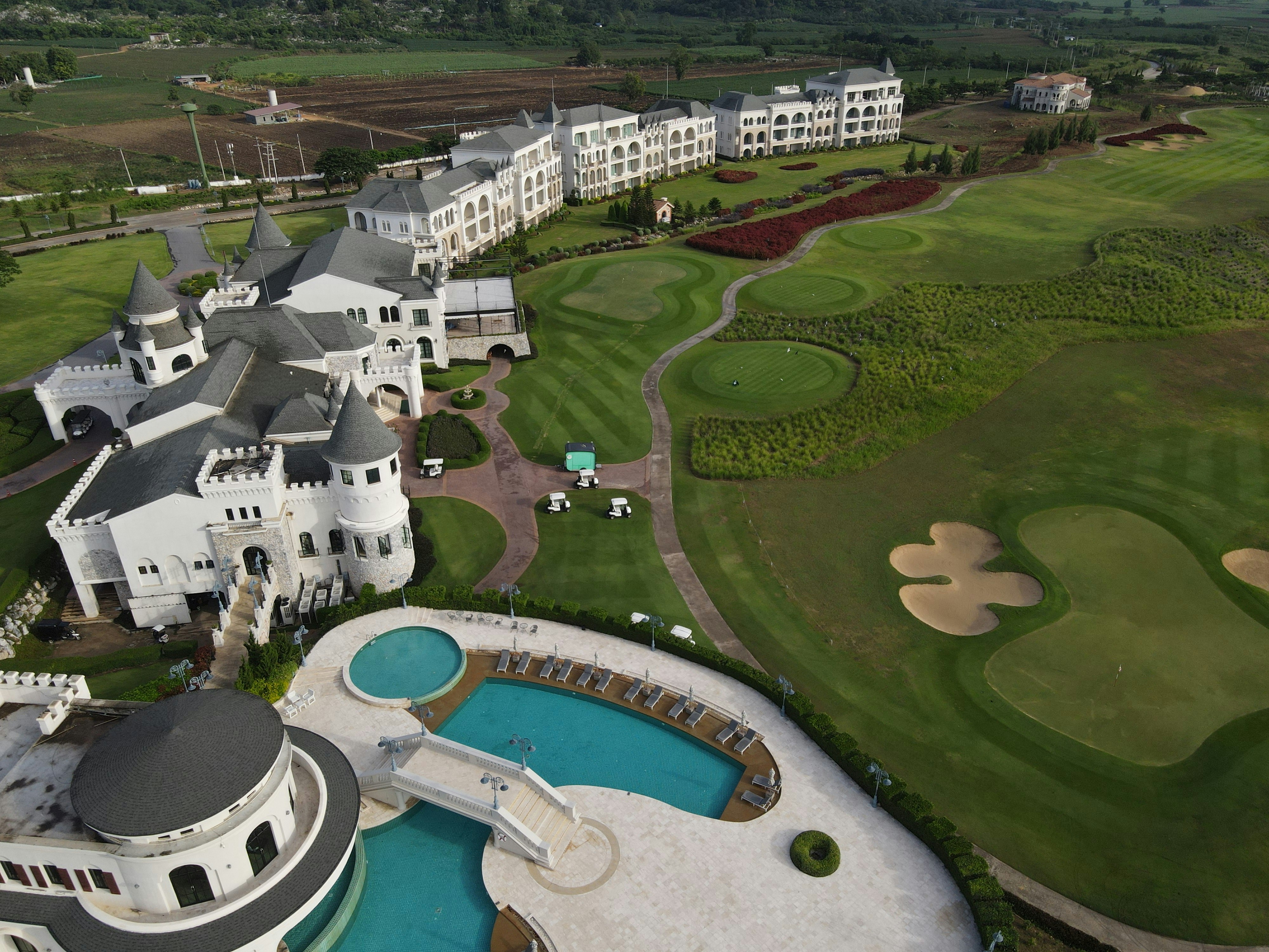 aerial view of green grass field