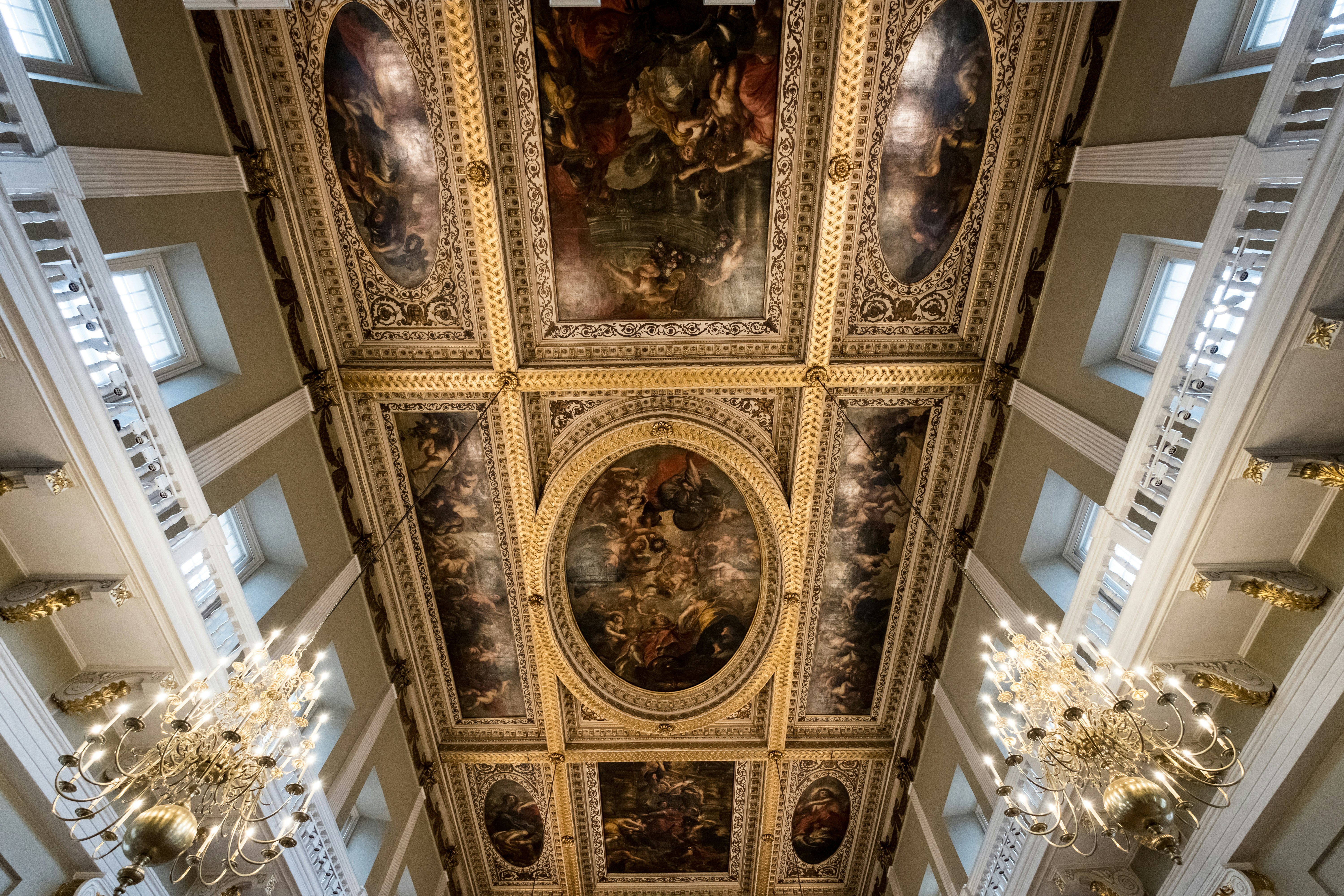 gold and white floral ceiling decor