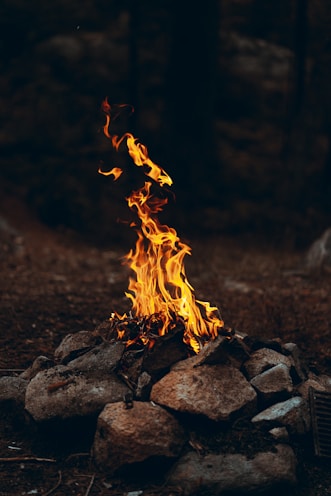 fire in the middle of rocks