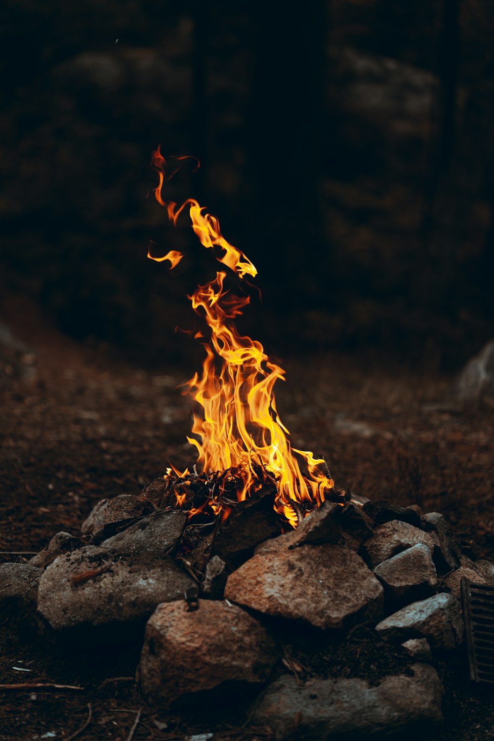 fire in the middle of rocks