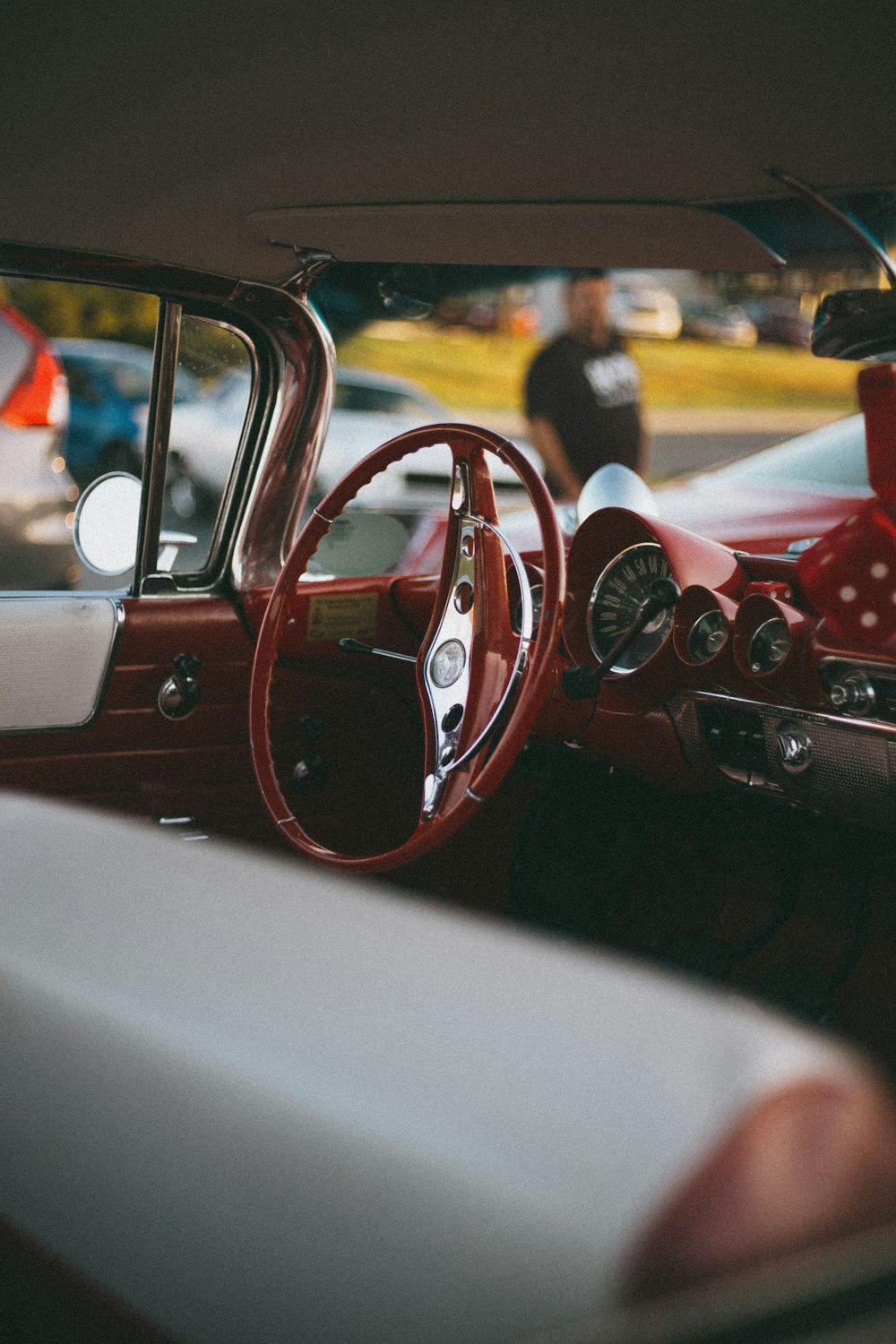 red and white car interior
