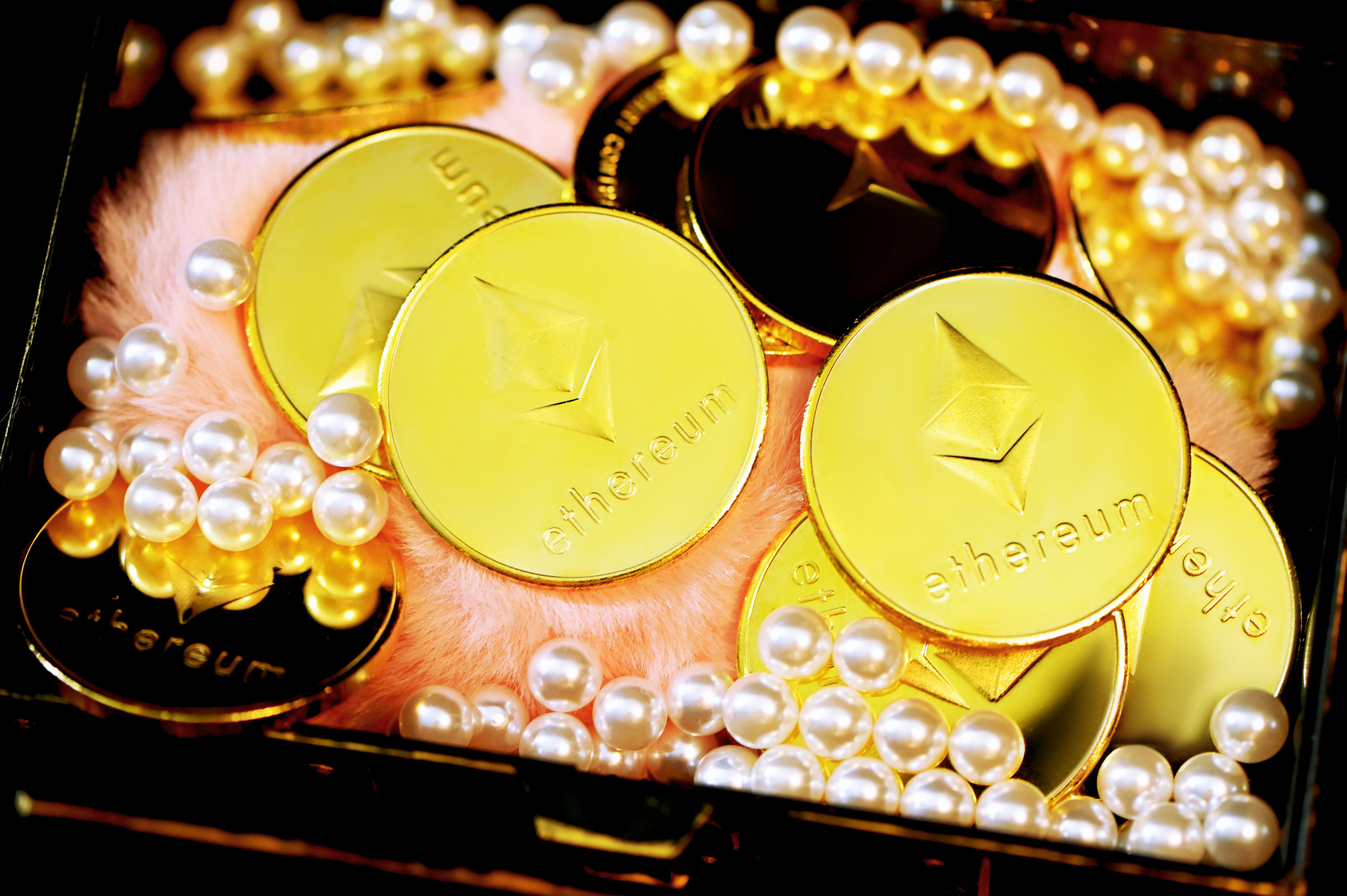 Ethereum coins with pearls