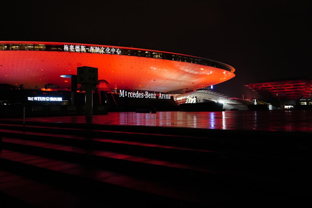 red and white lighted building