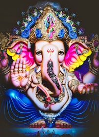 hindu deity with blue and gold crown