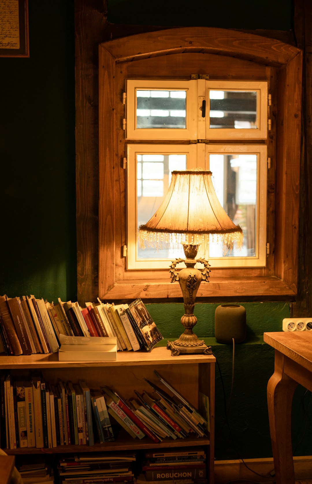 brown table lamp on brown wooden table