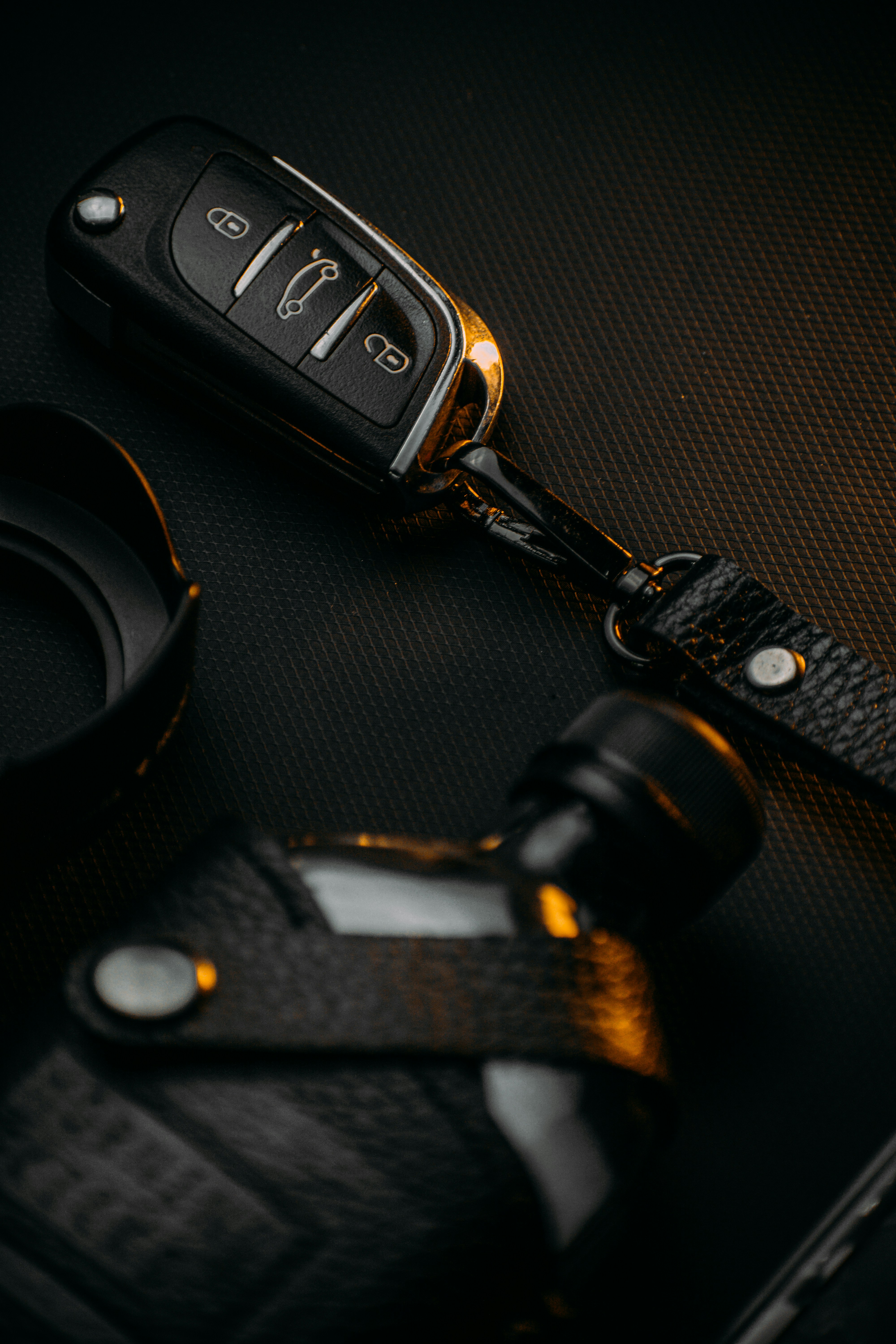 black and silver jeep key fob